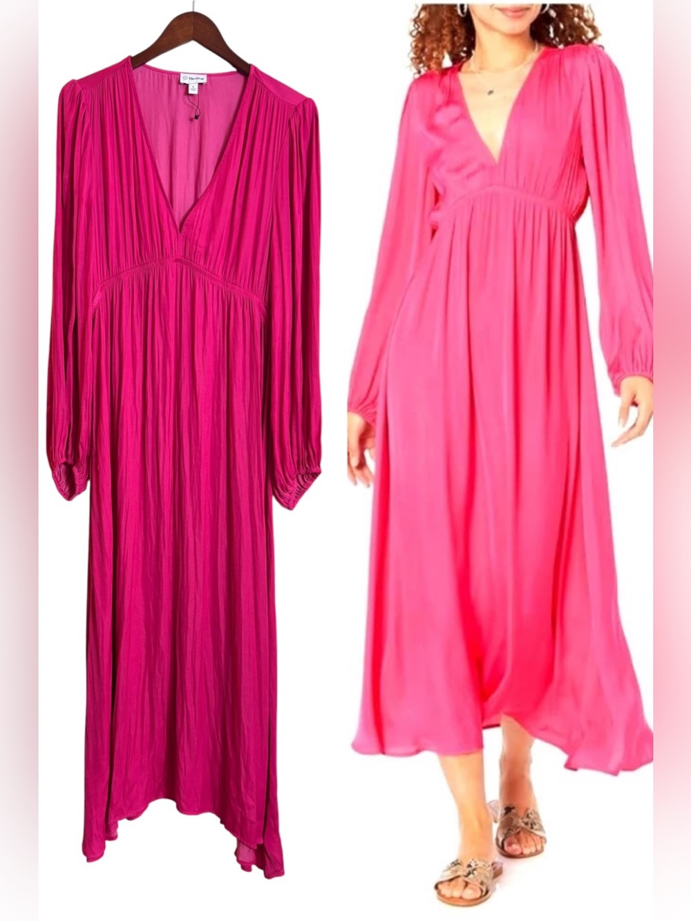 The Drop Long Sleeve V Neck Maxi Dress Silky Boho XL Resort Vacation Lightweight
